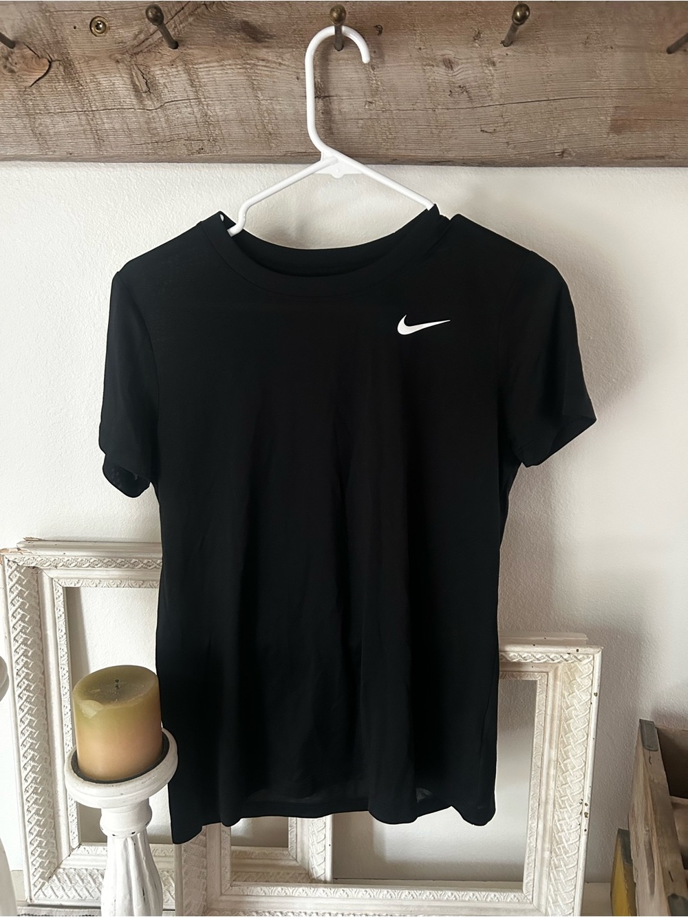 Nike Black Short Sleeve Athletic Tee with White Swoosh